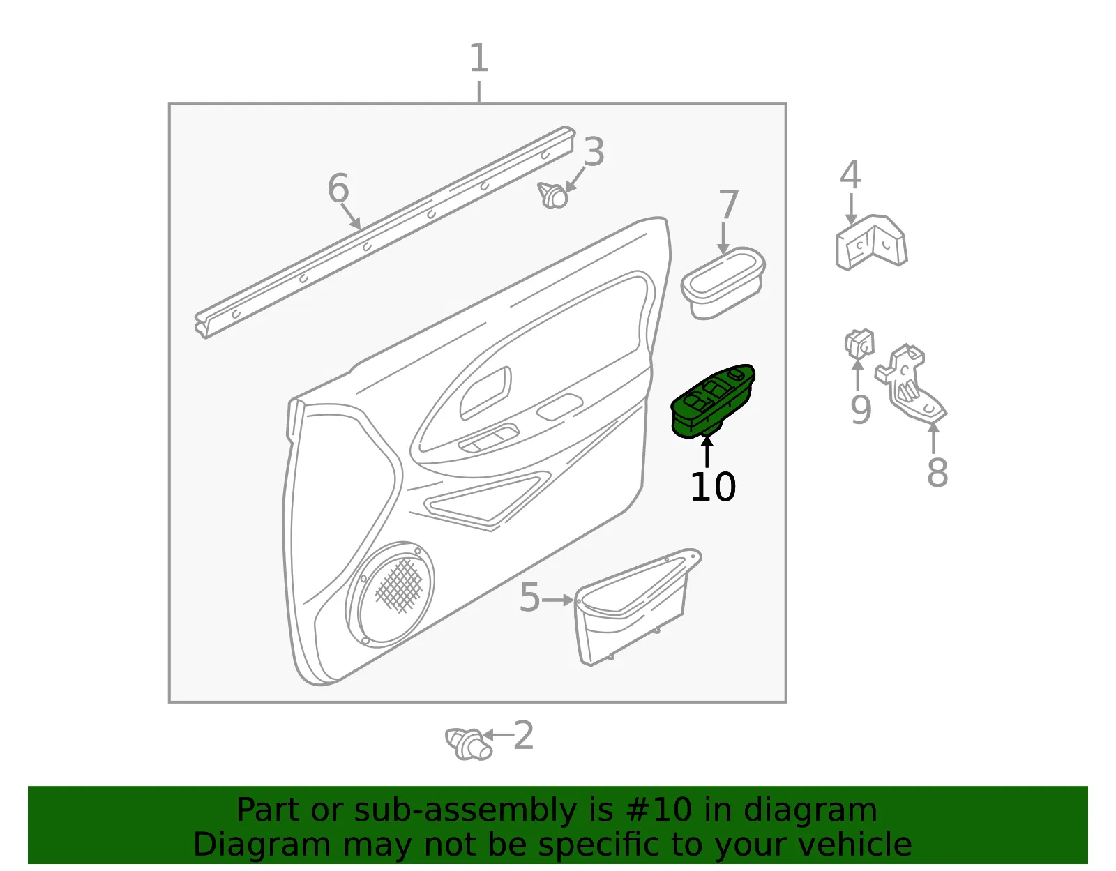 Window Switch - Driver's Side (LH) - Kia (0K2AA-66350B) - view 2