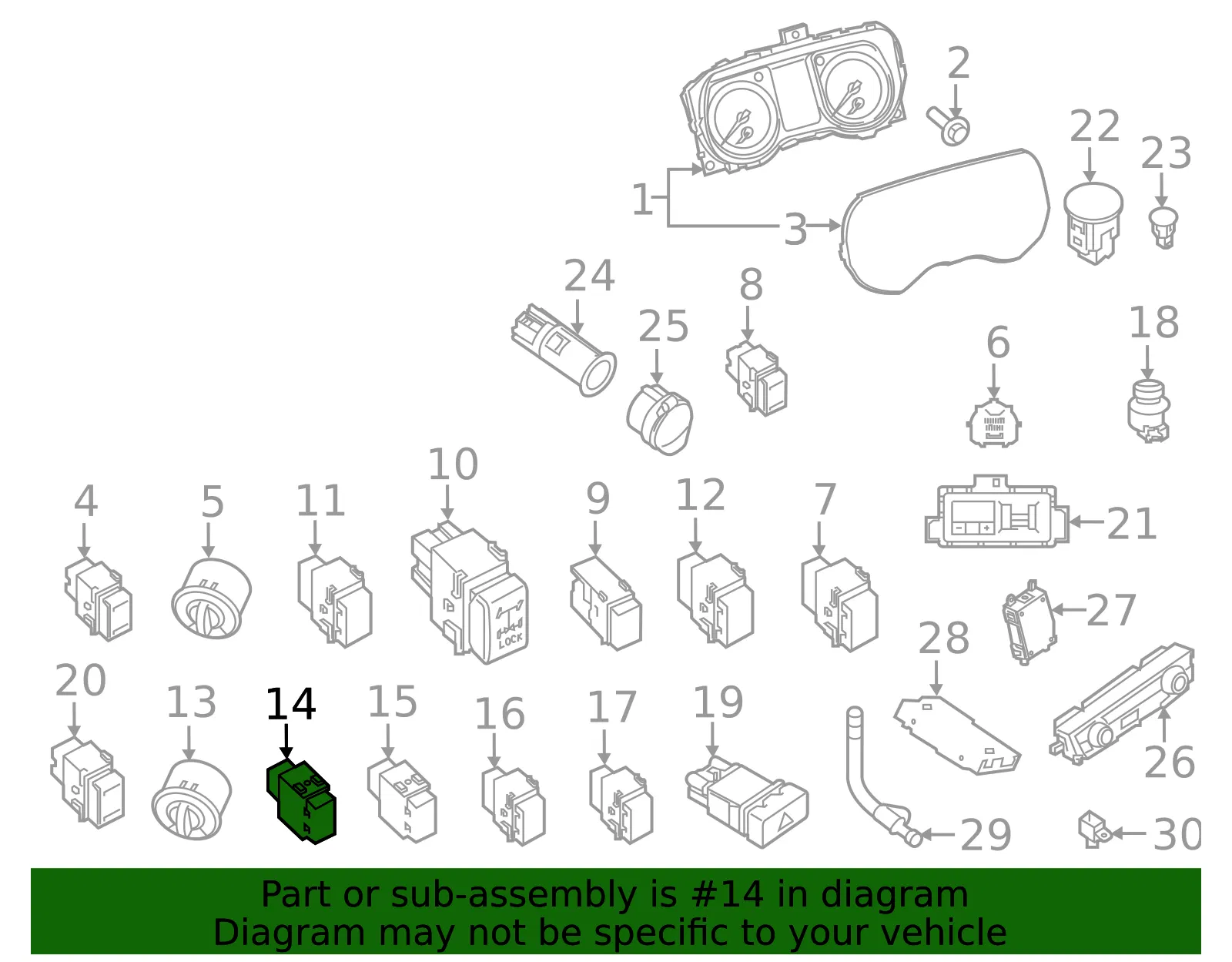 Driver Information Display Switch - Nissan (25273-EZ00A) - view 2