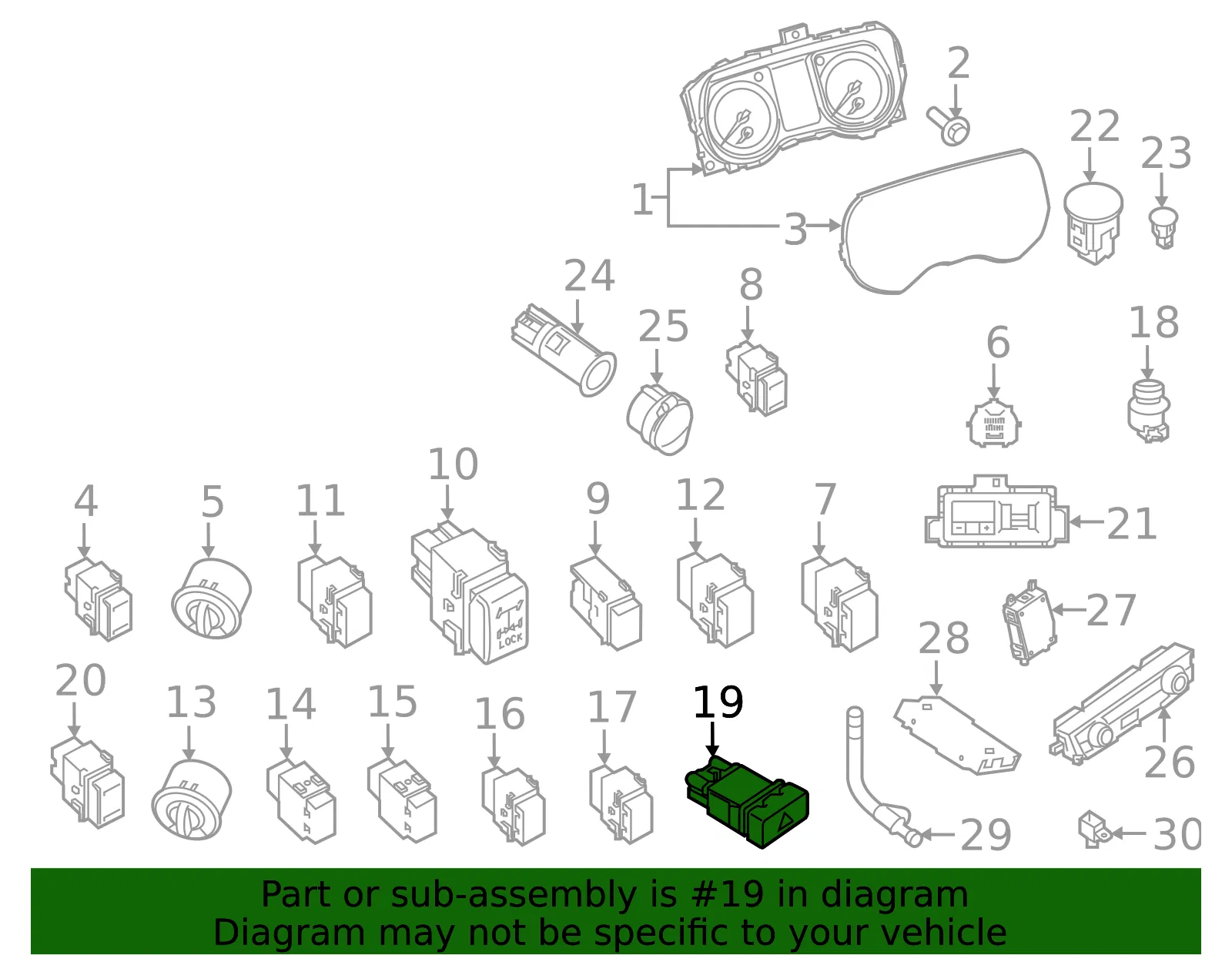 Hazard Switch - Nissan (25290-EZ00A) - view 2