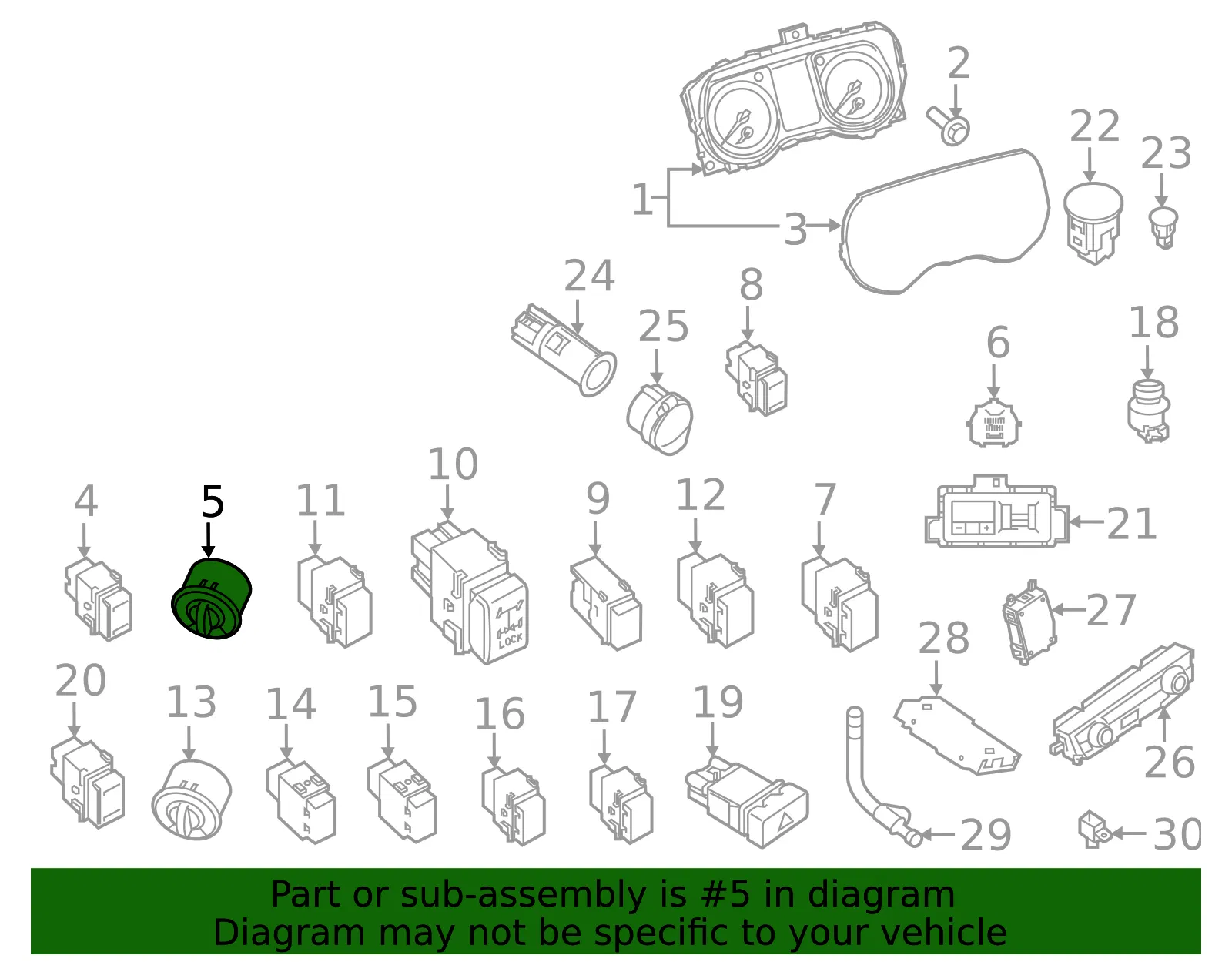 Headlamp Switch - Nissan (25542-EZ00A) - view 2