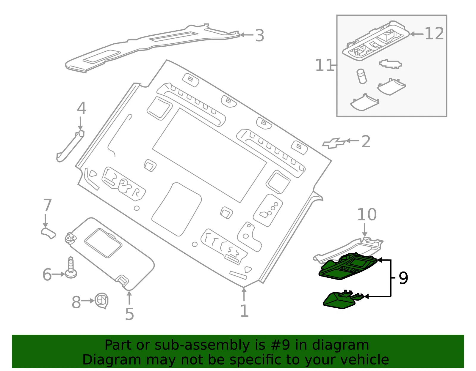 Map Lamp Assembly - Nissan (26430-9FA3C) - view 2