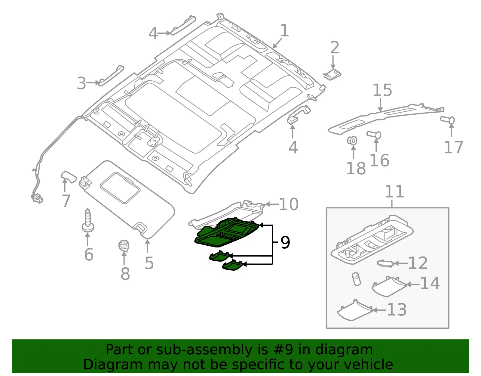 Map Lamp Assembly - Nissan (26430-9FT5C) - view 2