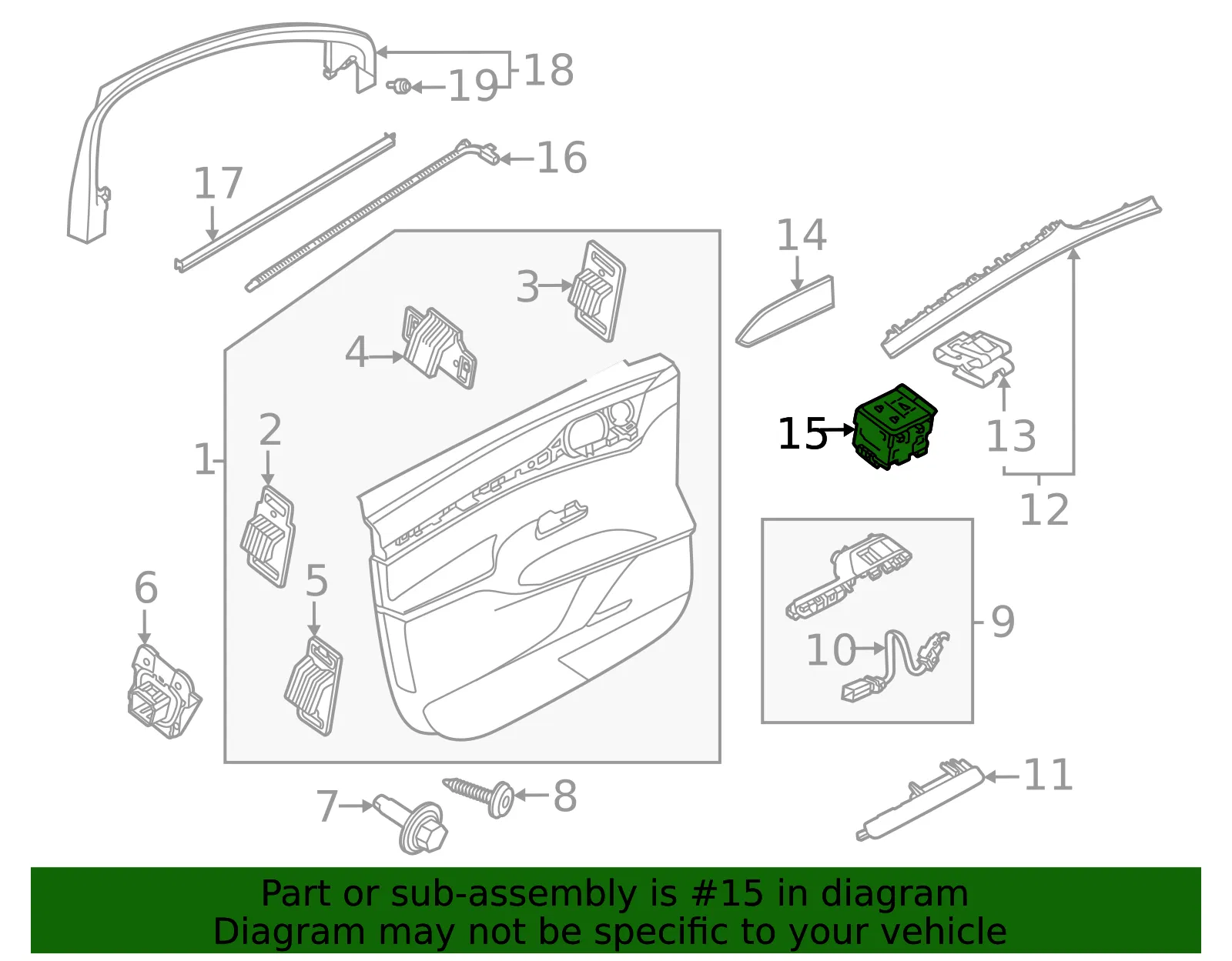 Door Window Switch - Volvo (32279192) - view 2