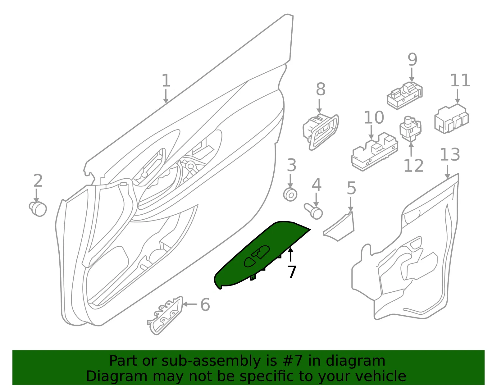 Door Switch Trim Panel - Nissan (80960-5AA1B) - view 2