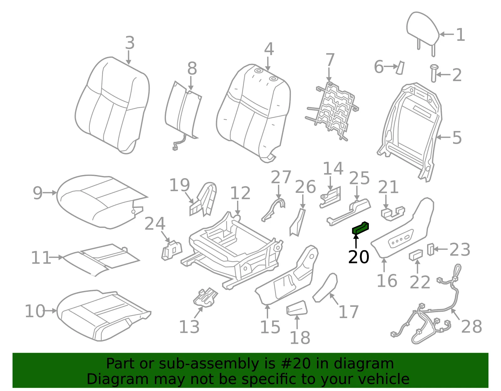 Seat Slide Switch, Left-hand - Nissan (87066-2795R) - view 2