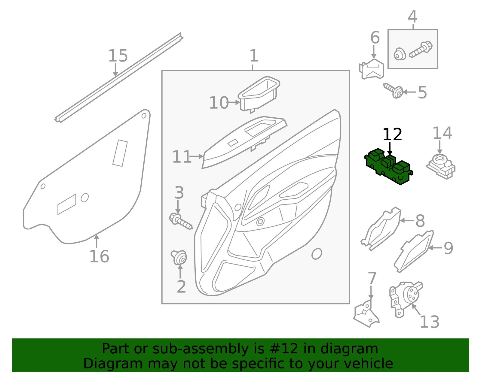 Window Switch - Driver's Side (LH) - Kia (93570-1W157) - view 2