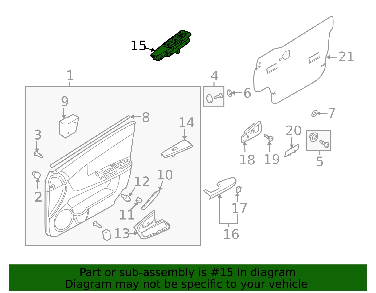 Switch Assembly - Driver's Side (LH) - Kia (93570-2F400D8) - view 2