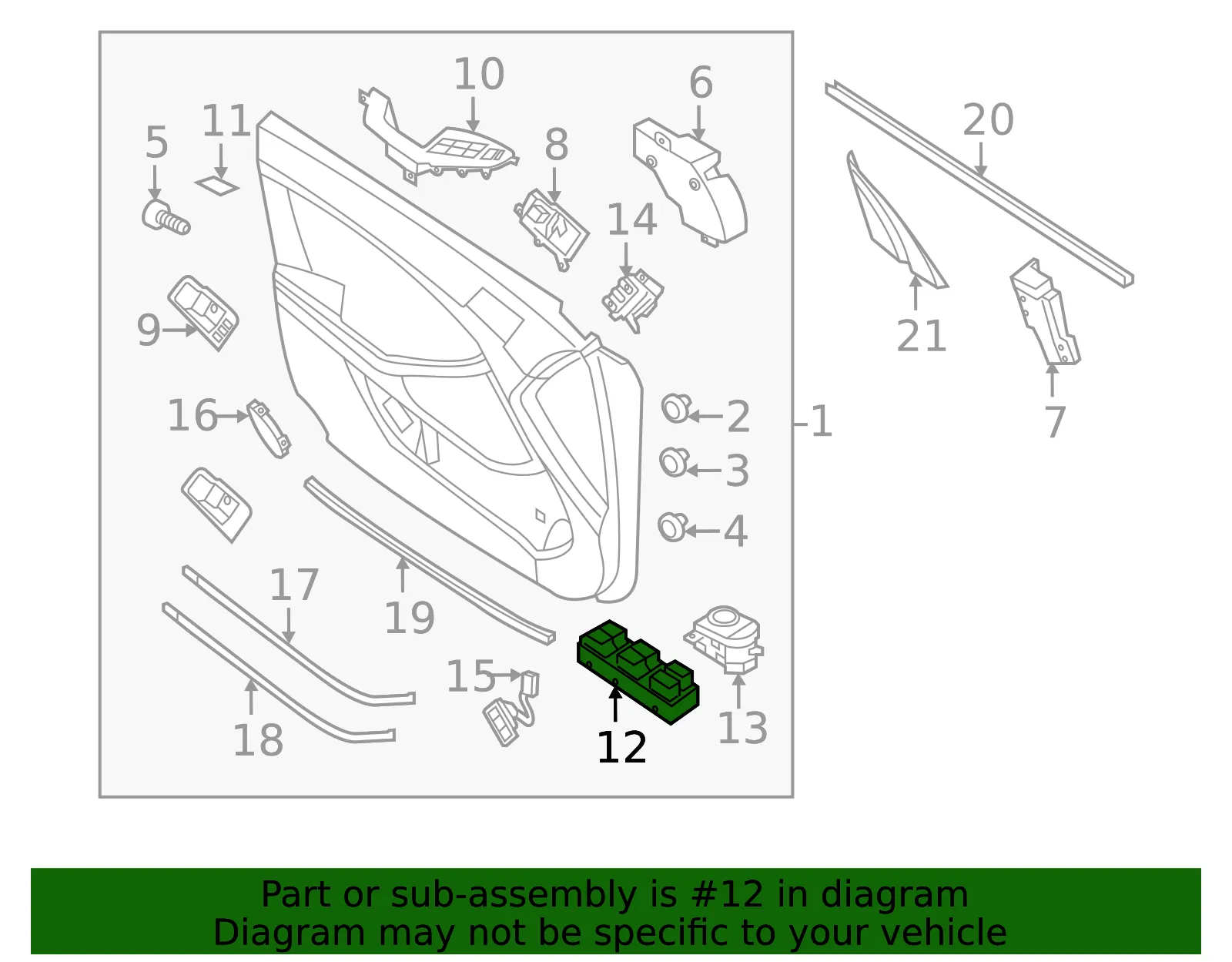 Window Switch - Passenger Side (RH) - Kia (93575-2T510) - view 2