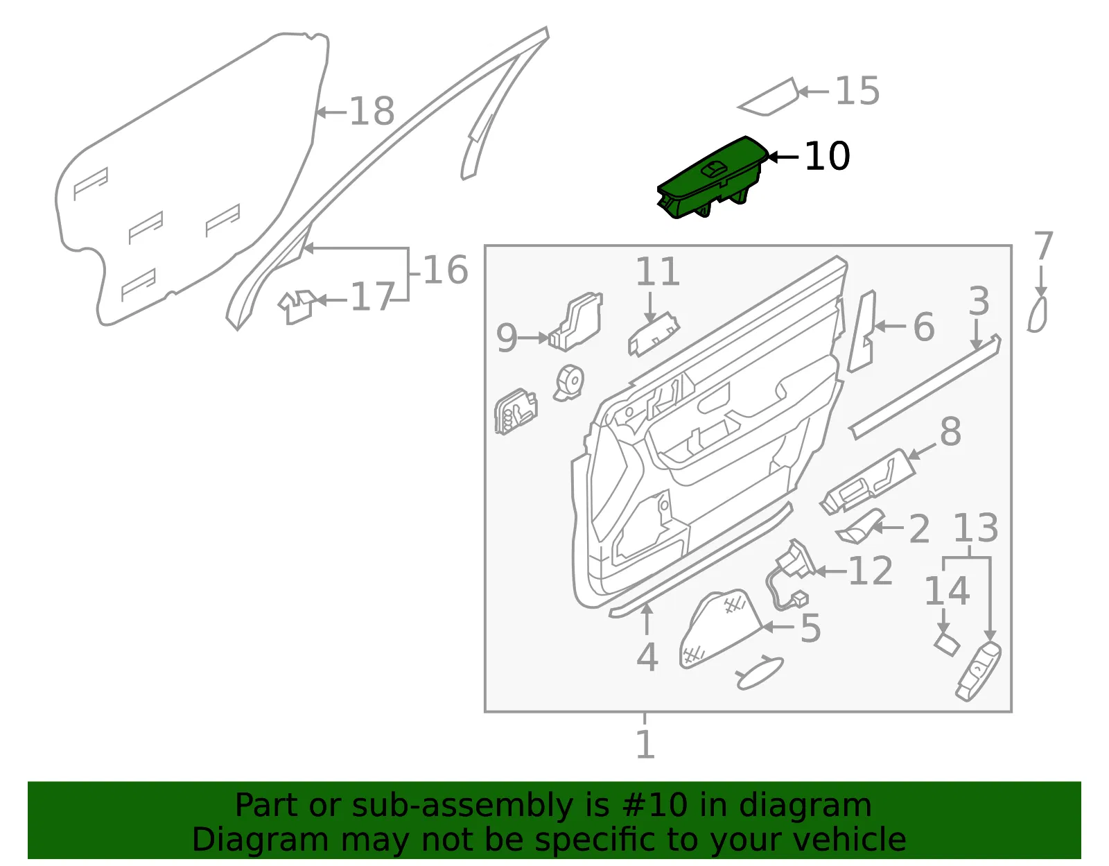 Window Switch - Passenger Side (RH) - Kia (93575-3F45529) - view 2