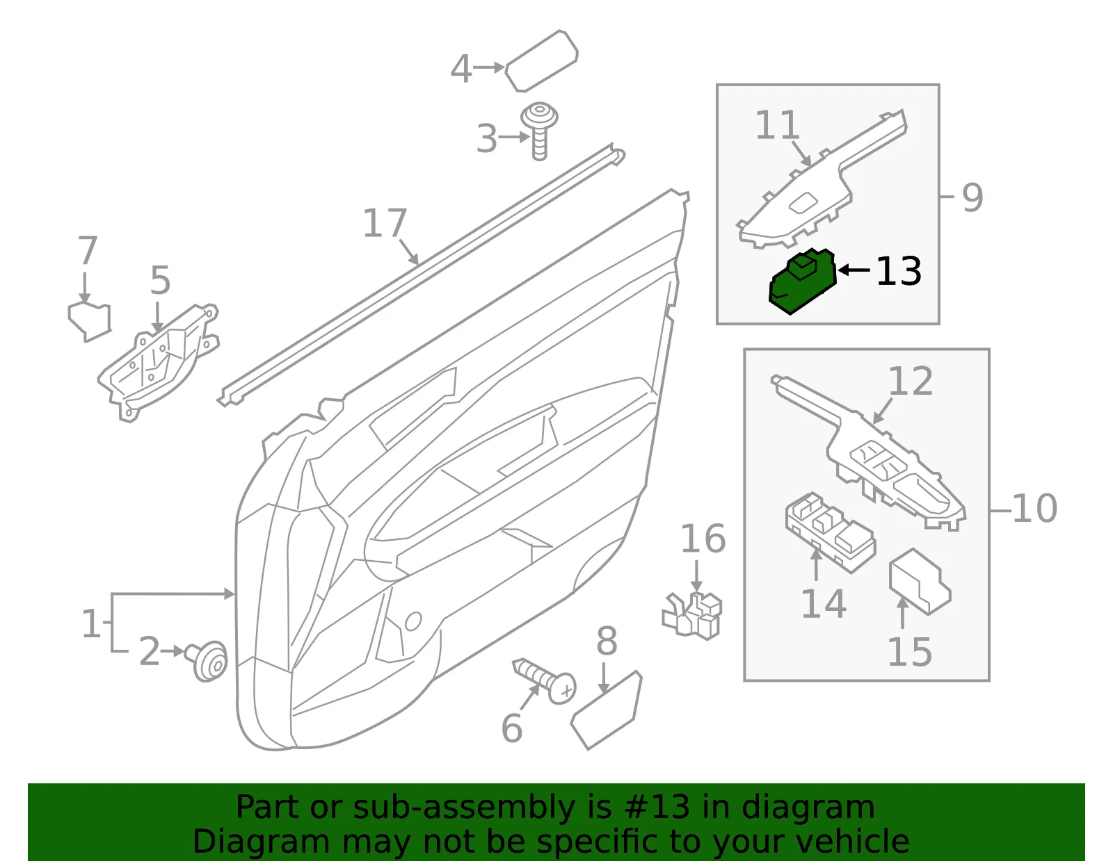Window Switch - Passenger Side (RH) - Kia (93576-D4020) - view 2